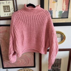 Pink turtleneck cropped sweater